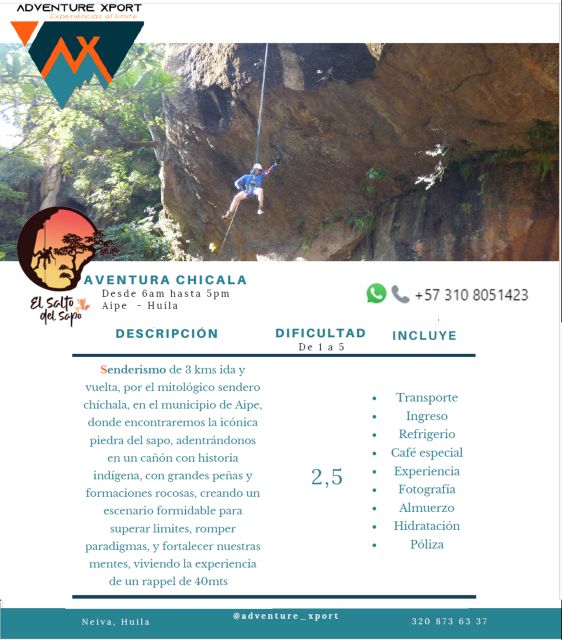 Adventure the Friar, Canon Idolos and Chicalá: Trail and Rappel - Key Points