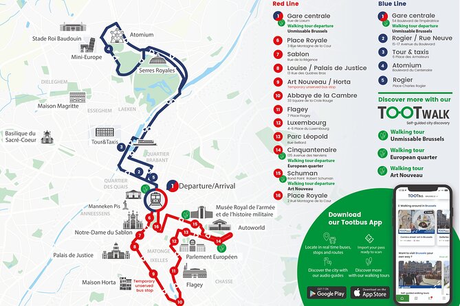 Brussels Tootbus Discovery Hop On Hop Off Bus Tour - Navigating the Tootbus Routes