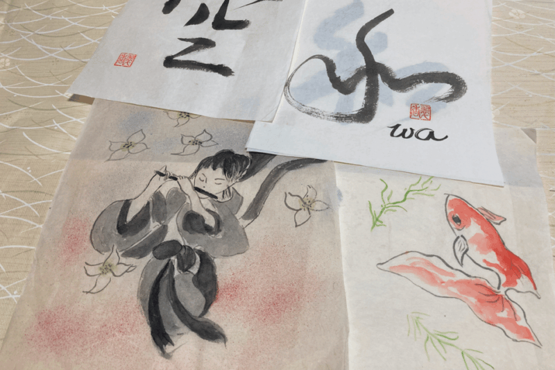 Calligraphy and Kakejiku (Hanging Scroll) Making in Tokyo - Practicing Calligraphy and Sumi-e Painting