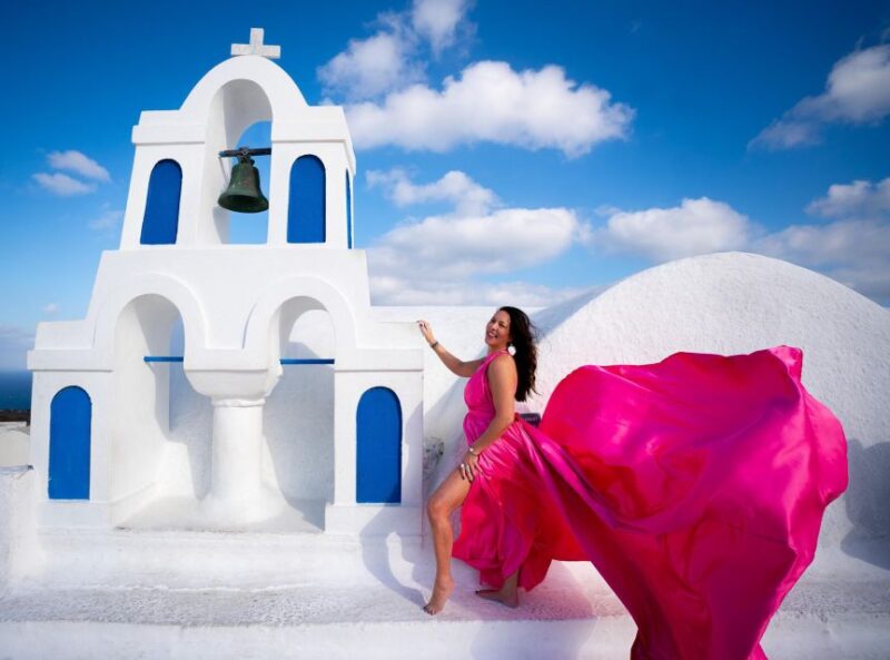 Capture Your Santorini Dream: Flying Dress Photography - Embracing Cycladic Winds