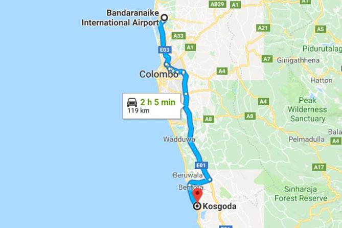Colombo Airport (CMB-BIA) Taxi Transfer to Kosgoda Hotels - Pickup and Drop-off