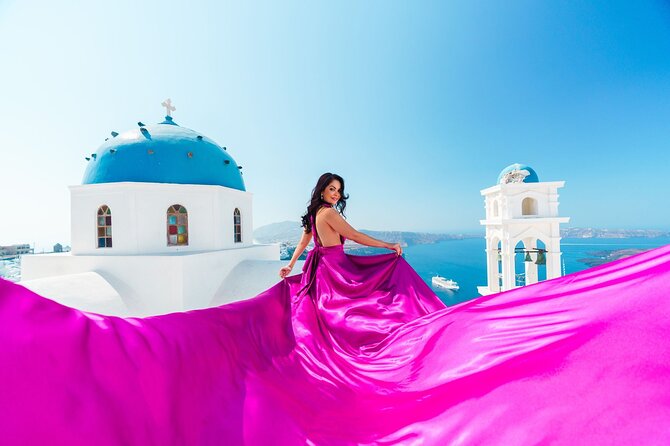 Flying Dress Photoshoot in Santorini With Hotel Pickup - Badge of Excellence