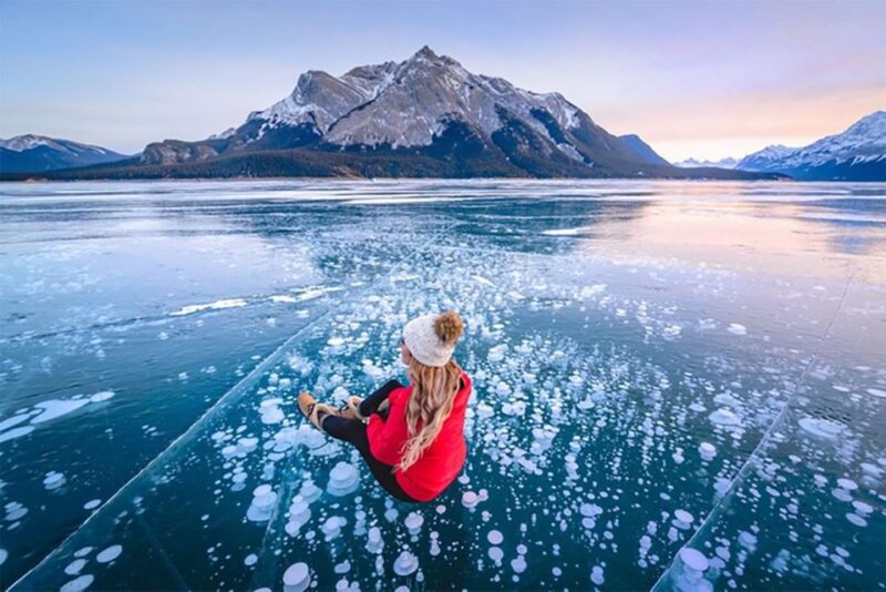 From Banff: Icefields Parkway & Abraham Lake Ice Bubbles - Unique Ice Formations