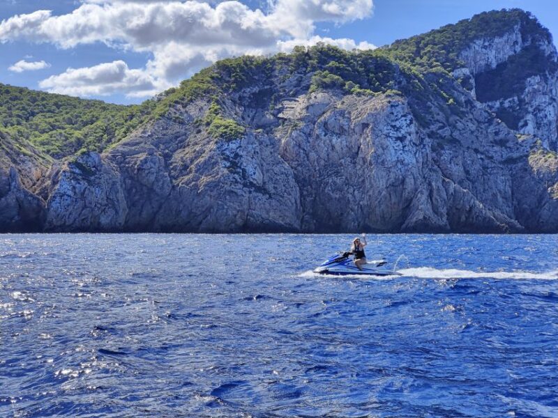 From San Antonio: Jet Ski Tour to Cala Aubarca With Swimming - Key Points