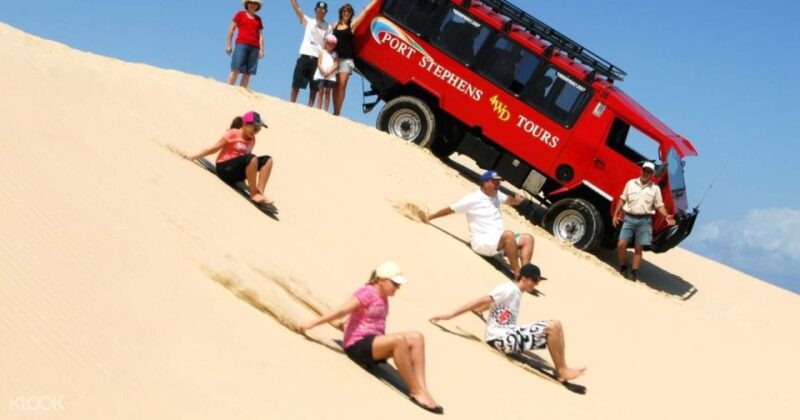 From Sydney: Port Stephens Dolphin Cruise & 4WD Sandboarding - Port Stephens Winery Visit