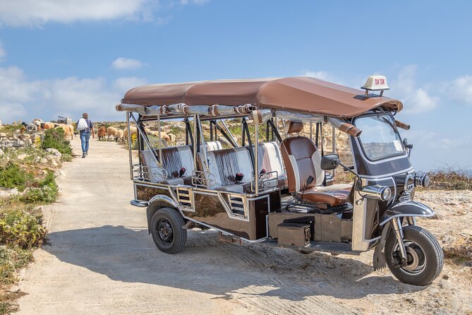 Gozo Tuk Tuk Chauffered Tour W/Crossing & Return by Yippee Island Hopper Boat - Motorboat Ride to Blue Lagoon