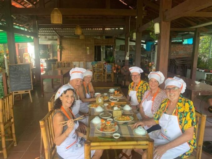 Hoi An: Vegetarian Cooking Class & Market Tour & Basket Boat - Enjoying the Prepared Dishes