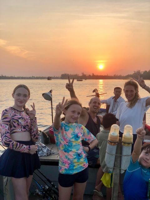 HoiAn Fishing BBQ Sunset Boat & Bamboo Basket Boat Adventure - Boat Cruise on Thu Bon River