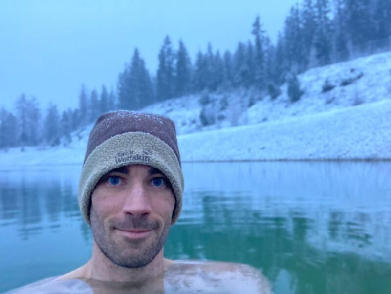 Ice Bathing in the Mountain Lake - Hike to the Lake