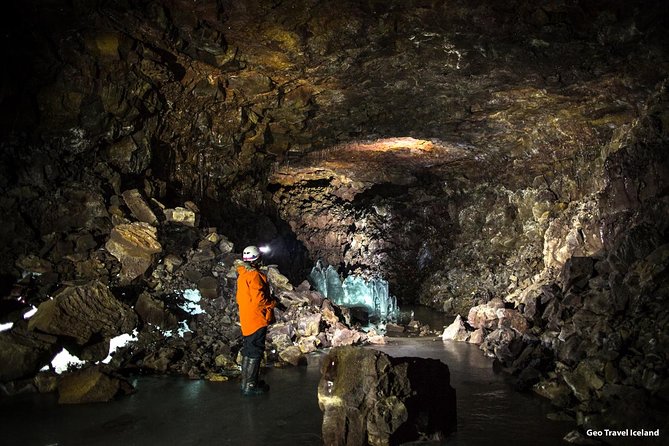 Ice Cave Lofthellir Exploration - a Permafrost Cave Inside a Magma Tunnel. - Meeting and End Points