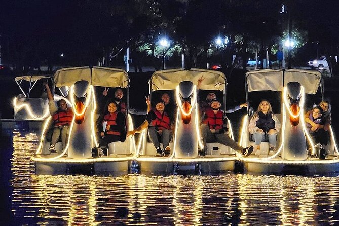 Illuminated Swan Boat Night Ride on Rainbow Lagoon - Downtown Long Beach Views