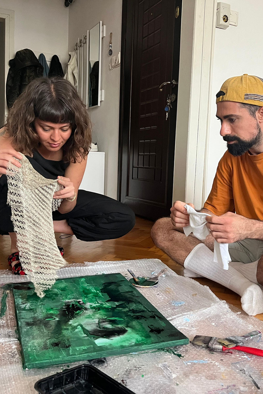 Istanbul: Wine and Paint Workshop With Turkish Fabrics - Blending Turkish Fabrics and Painting