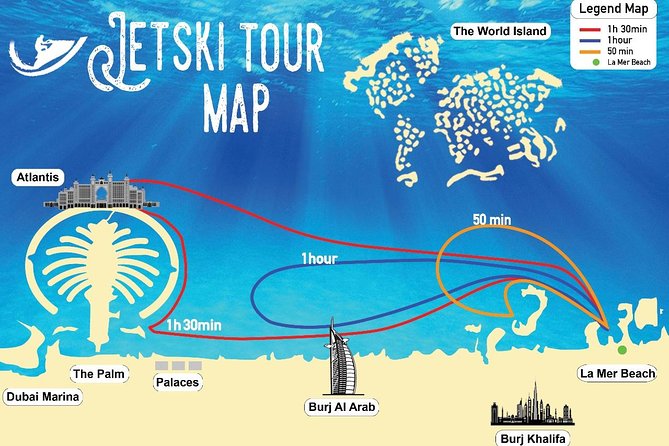 Jet Ski Tour Dubai: La Mer - Burj Al Arab- Atlantis for 1h 30min - Meeting and Transportation