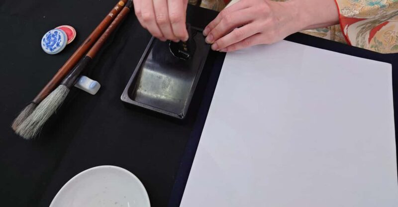 Kyoto: Sumi Ink and Brush Calligraphy Experience - Grinding Sumi Ink With an Inkstone