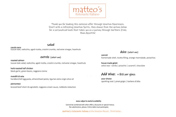 Lunch at Matteos Ristorante Italiano at The Venetian Resort - Starter: Cavolo Nero Salad