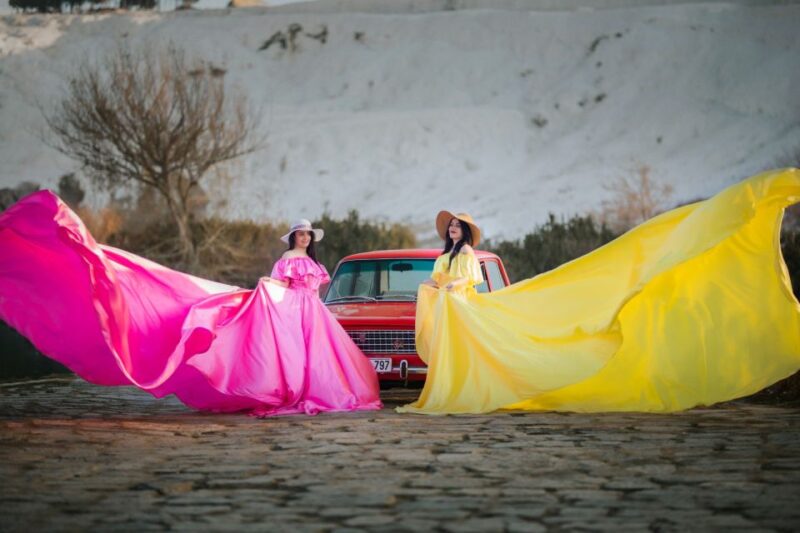 Pamukkale Travertine Photoshoot With Flying Dress - Elegant Satin Dresses