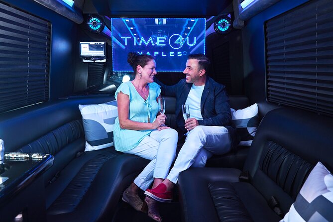 Party Bus Excursion Disco Ball, Limo Seating, Bar, & LED Lights - Itinerary Customization