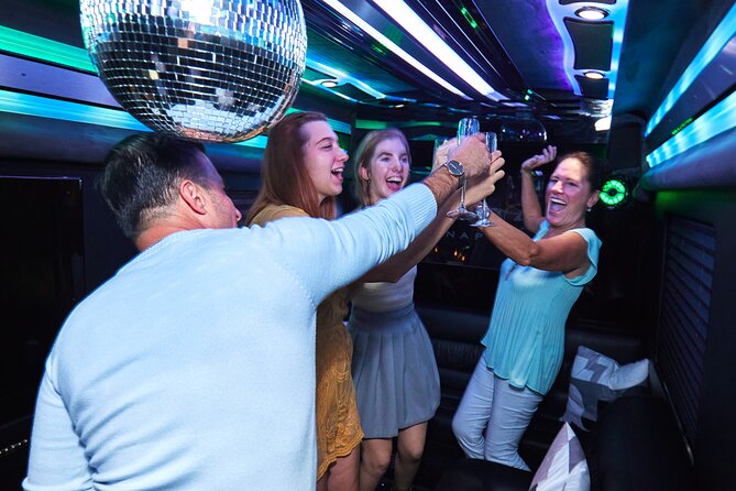 Party Bus Excursion Disco Ball, Limo Seating, Bar, & LED Lights - Frequently Asked Questions