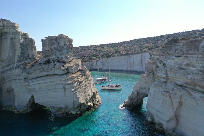 Private Milos Tour Pirates' Hideout- Luxury Boat Rental - Exploring Milos Coastline