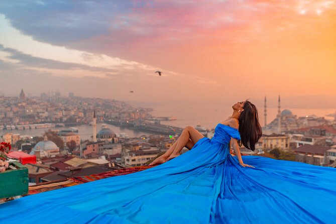 Rooftop Flying Dress Photo Shoot in Istanbul - Panoramic Bosphorus and Mosques View
