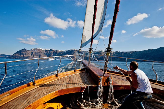 Santorini Caldera Sunset Sailing Cruise With Dinner and Wine - Swimming Near Thirassia Island