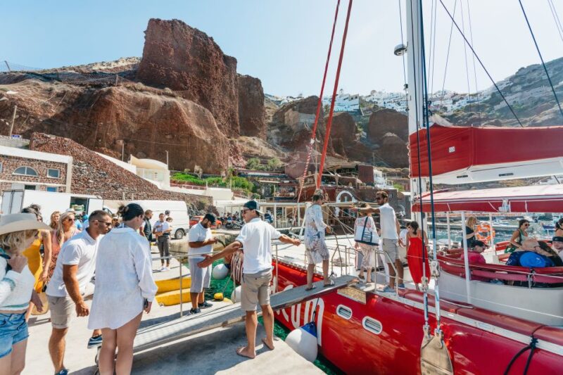 Santorini: Catamaran Tour With BBQ Dinner, Drinks, and Music - What to Expect