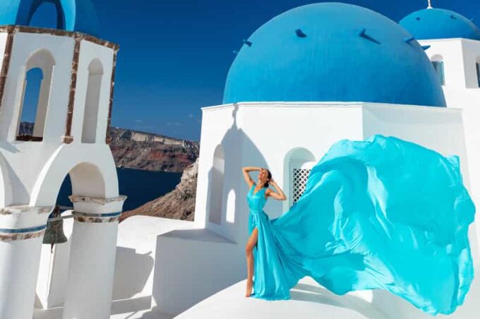 Santorini Flying Dress Photo - Getting to the Photoshoot