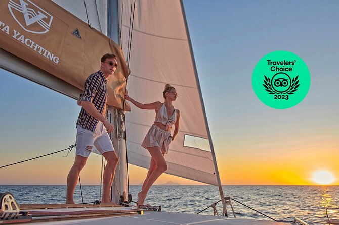 Santorini Gold Catamaran Cruise With Bbq, Drinks and Hotel Pickup - Included Features