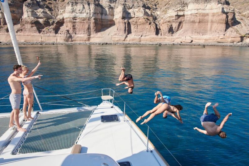 Santorini Gold Catamaran Cruise With Snorkel, BBQ & Open Bar - Explore the Calderas Highlights
