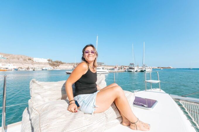 Santorini: Luxury Catamaran Cruise With Lunch, BBQ & Drinks - Frequently Asked Questions