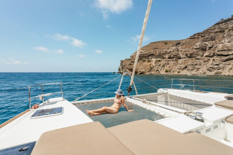 Santorini: Luxury Catamaran Day Trip With Meal and Open Bar - Luxury Catamaran Cruise