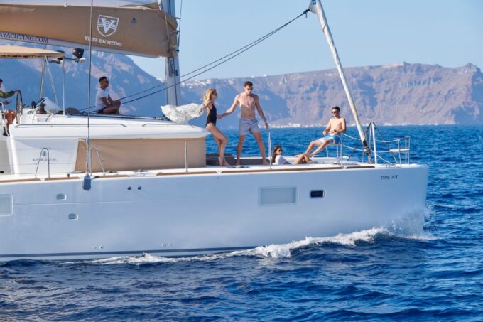 Santorini: Platinum Catamaran Cruise W/ BBQ Meal & Open Bar - Booking and Cancellation Policy