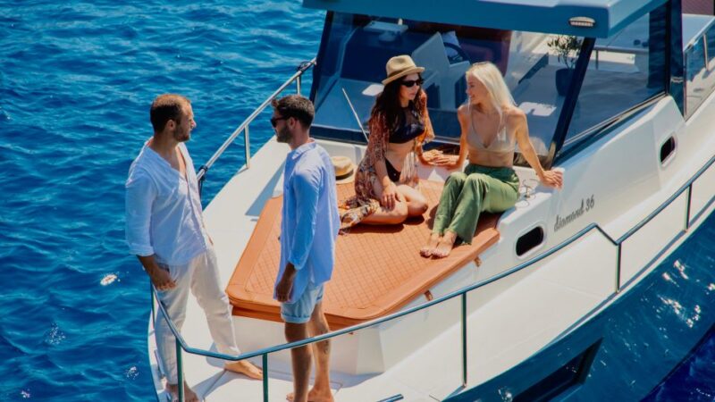 Santorini: Private Diamond 36 Motor Yacht Caldera Cruise - Caldera Swimming and Snorkeling