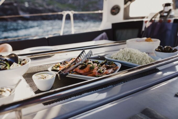 Santorini: Private Sailing Cruise With Meal & Swim Stops - Meal and Drink Options