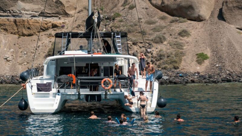 Santorini: Sailing Catamaran Yacht Cruise With Food & Drinks - Key Points