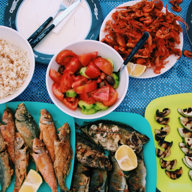 Santorini Sunset Fishing Trip With Dinner and Drinks - Inclusions