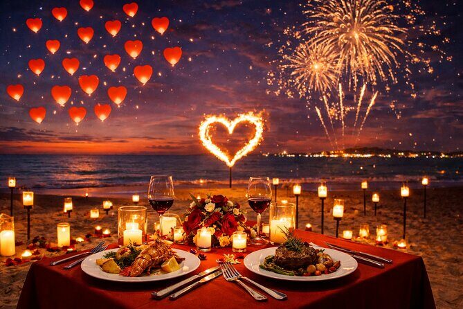 Valentine Day Beach Dinner and Fire Works Experience - Key Points