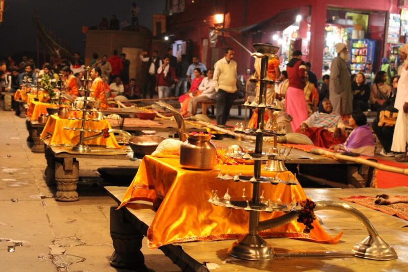 Varanasi: Ganga Arti Evening Light Ceremony on the Main Ghat - Preparing for the Ganga Arti