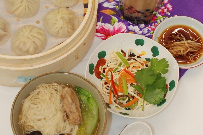Xiao Long Bao, Chicken Vermicelli With Mushroom and Sesame Oil, Tofu Strips Salad, Bubble Milk Tea. Taiwan Traditional Delicacies Experience-A (Taipei Cooking Class) - Replicating Dishes at Home