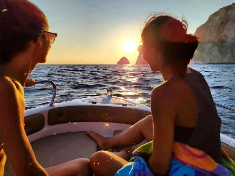 Zakynthos Private Sunset Boat: Keri Caves & Mizithres (max5) - Swimming in Keri Blue Caves